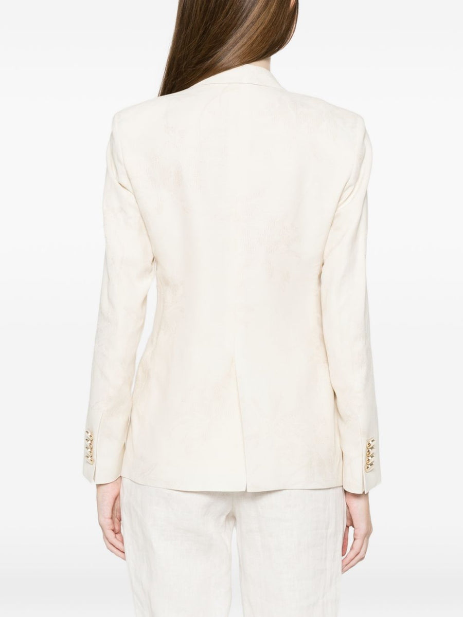 L.B.M. 1911 Linen Blend Double-Breasted Jacket For Women Ivory Versatile Office to Evening