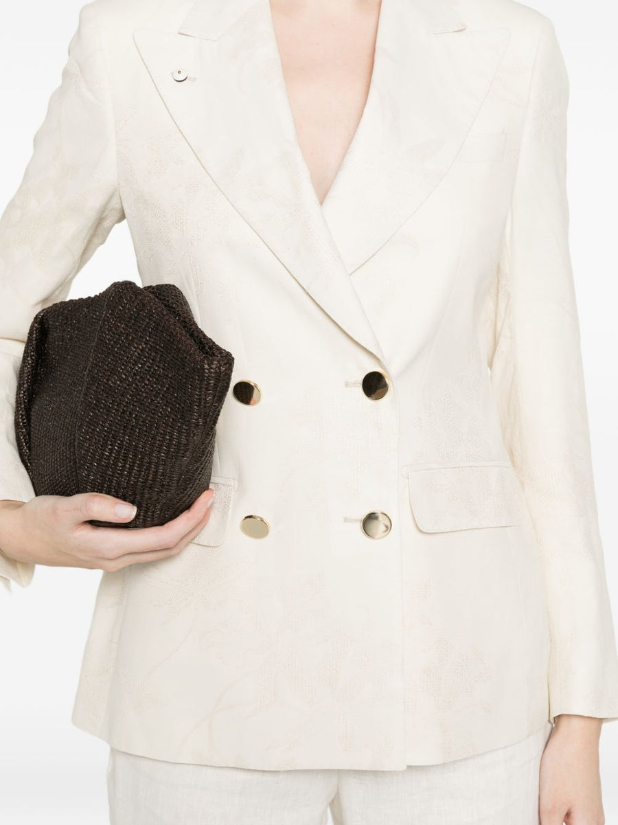 L.B.M. 1911 Linen Blend Double-Breasted Jacket For Women Ivory Versatile Office to Evening
