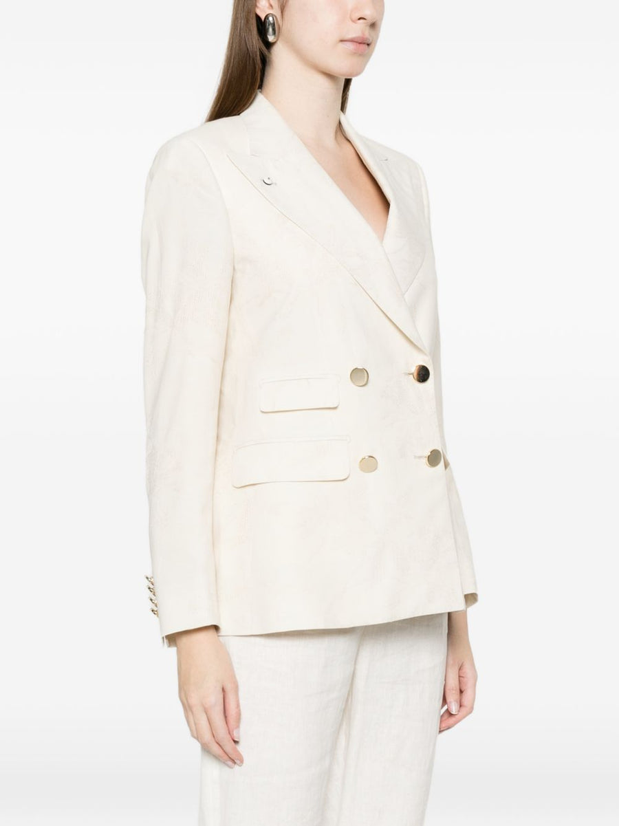 L.B.M. 1911 Linen Blend Double-Breasted Jacket For Women Ivory Versatile Office to Evening