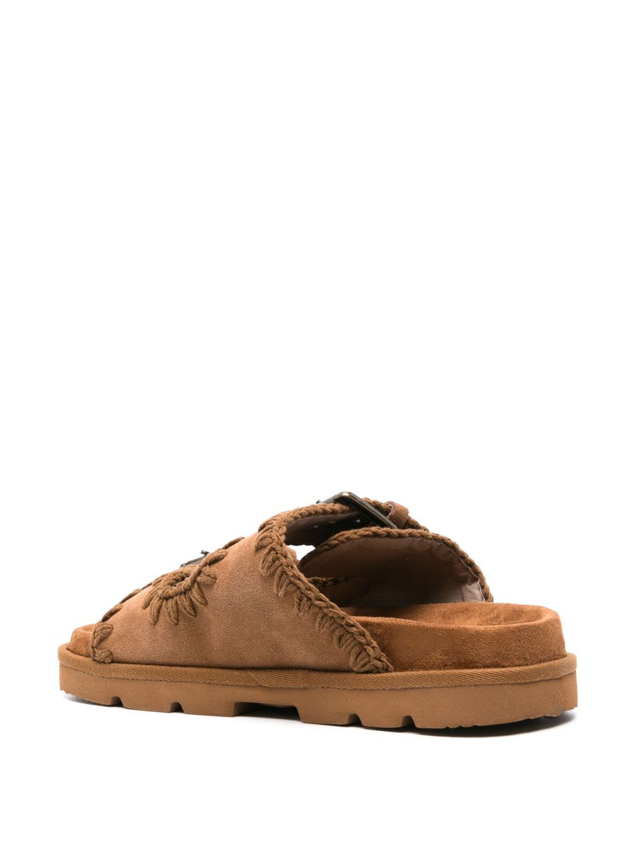 Mou Low Bio Sandals for Women Calf Suede Open Toe Slip on with Whipstitch Detailing and Luxury Comfort