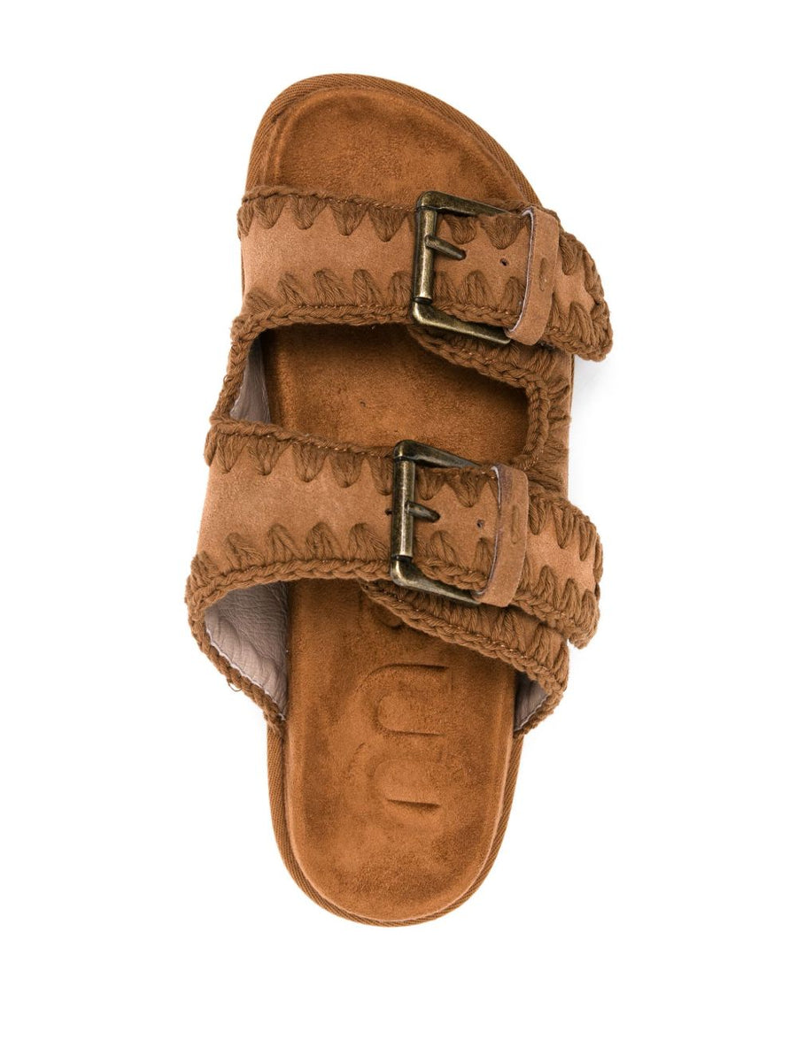 Mou Low Bio Sandals for Women Calf Suede Open Toe Slip on with Whipstitch Detailing and Luxury Comfort