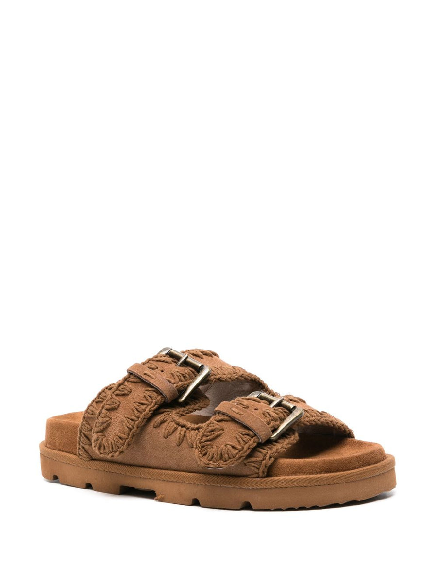 Mou Low Bio Sandals for Women Calf Suede Open Toe Slip on with Whipstitch Detailing and Luxury Comfort