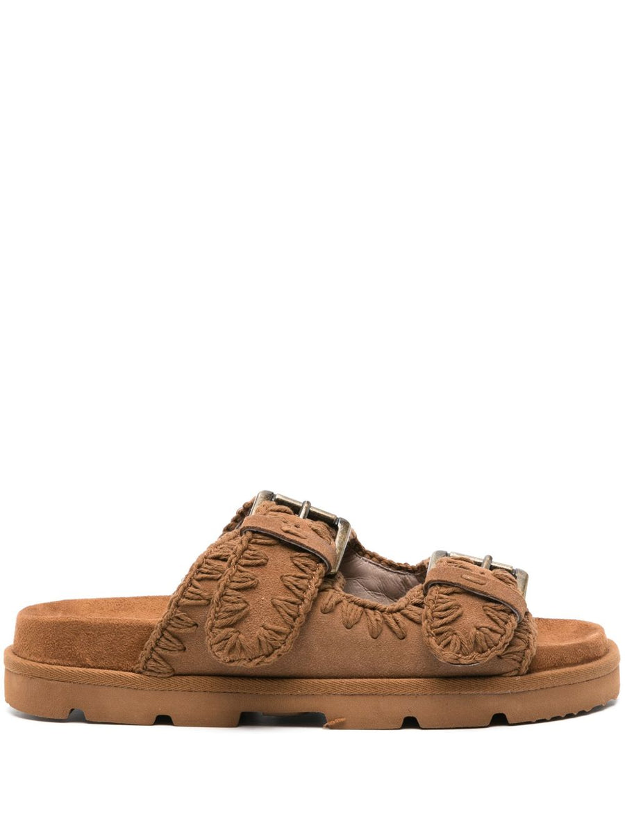 Mou Low Bio Sandals for Women Calf Suede Open Toe Slip on with Whipstitch Detailing and Luxury Comfort
