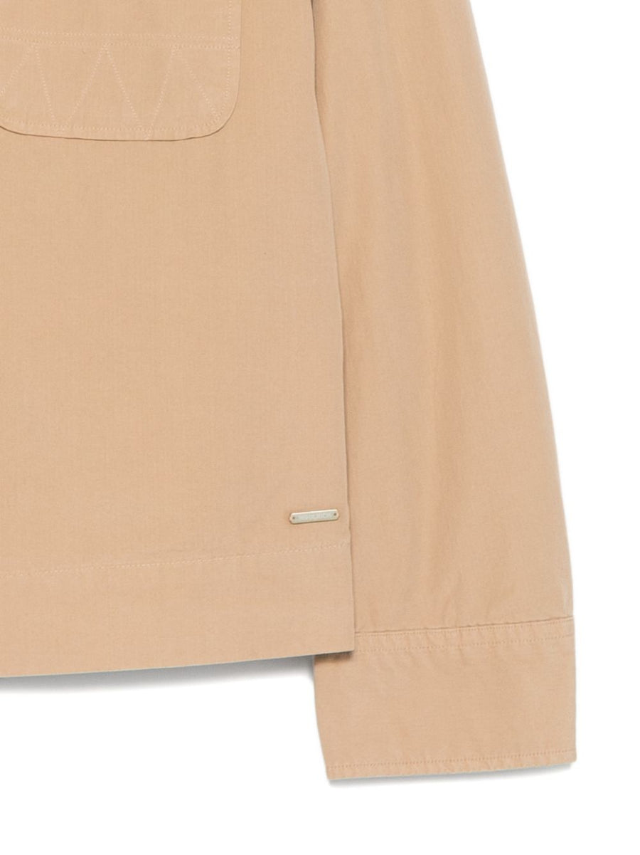 Woolrich Cotton Overshirt Beige For Women With Chest Pockets And Logo Plaque Versatile Lightweight Layer
