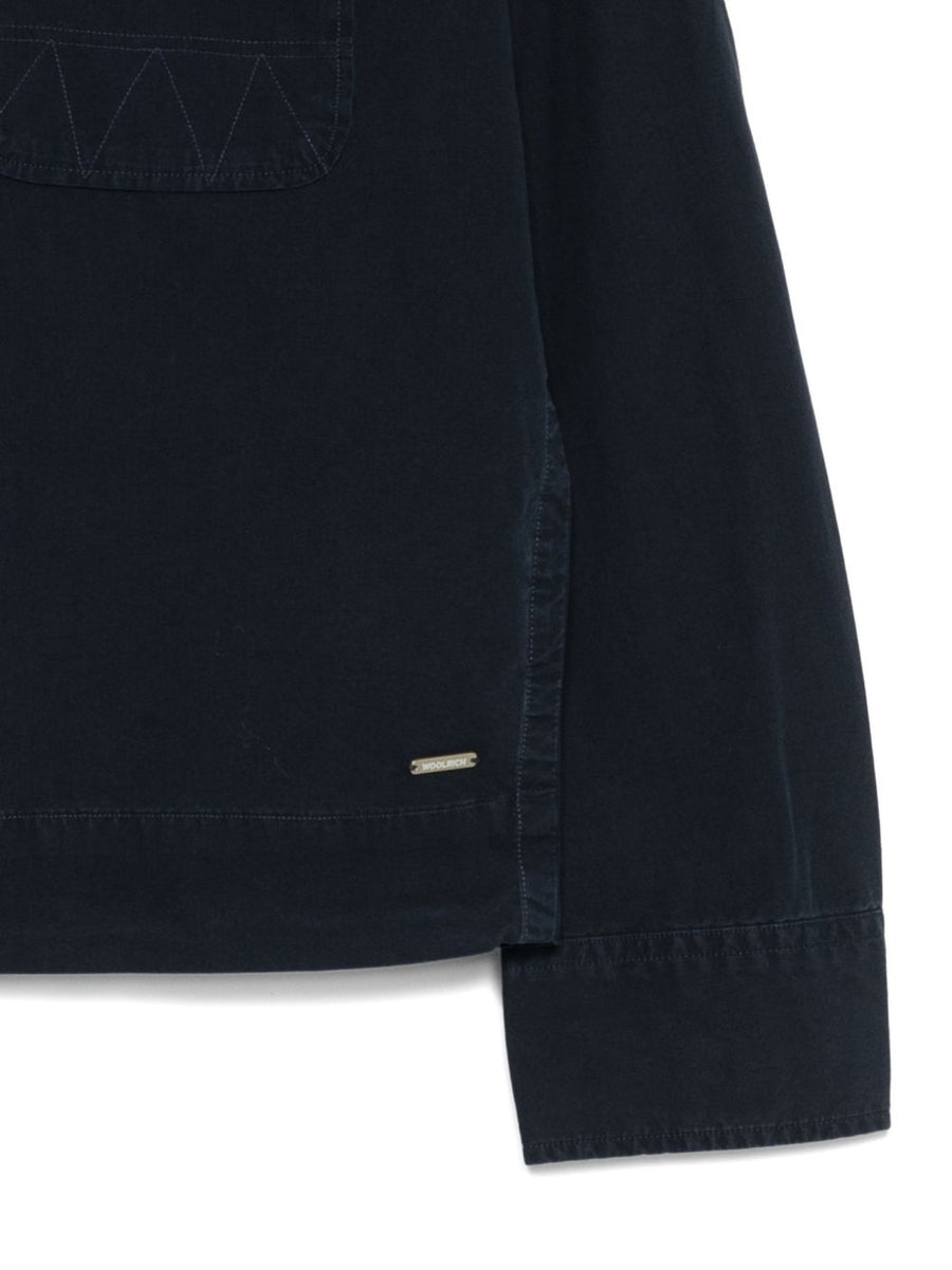 Woolrich Cotton Overshirt For Women Navy Versatile Lightweight Layering Jacket With Button Closure And Patch Pockets