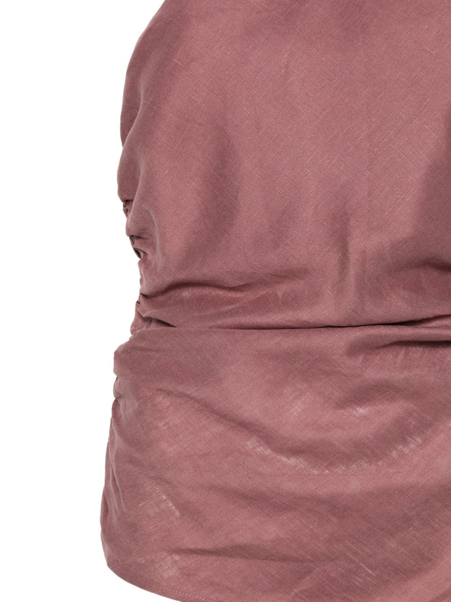 Semicouture Becka Linen Top Halterneck With Draped Silhouette Asymmetric Hem Back Zip Bordeaux Linen For Women