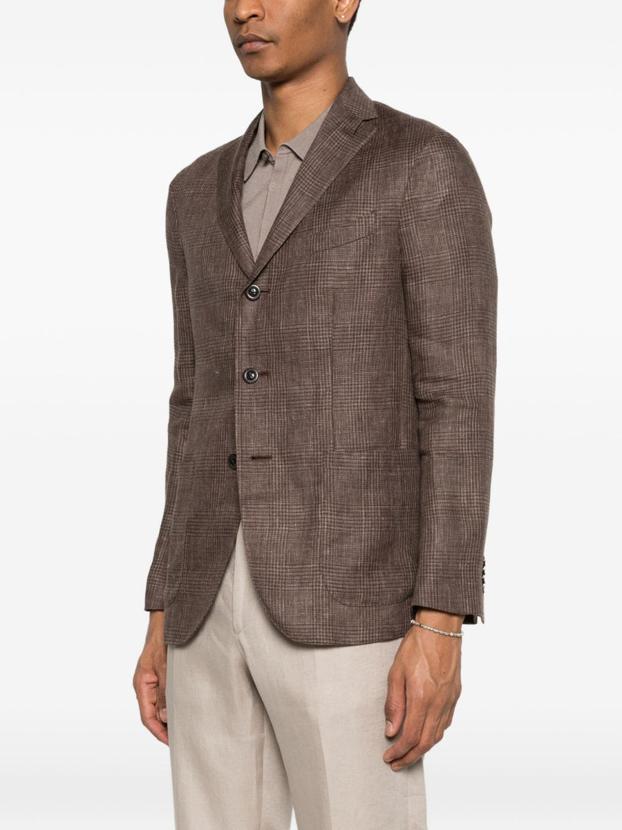 Boglioli Linen Double Breasted Jacket For Men Breathable Warm Weather Smart Casual Luxury Brown Checked Pattern