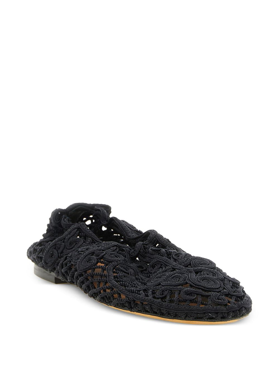 Odissi Iris Ballet Flats For Women Artisanal Crochet Braided Yarn Texture Versatile All Day Comfort Black