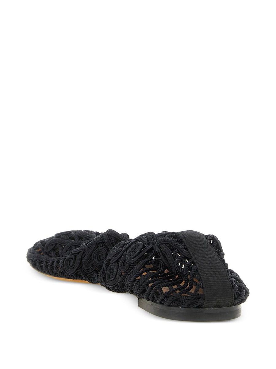 Odissi Iris Ballet Flats For Women Artisanal Crochet Braided Yarn Texture Versatile All Day Comfort Black