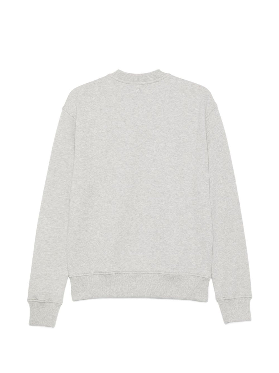 Ami Paris Cotton Sweatshirt For Women With Long Sleeve Appliqued Detailing Grey Crew Neck Cozy Everyday Wear