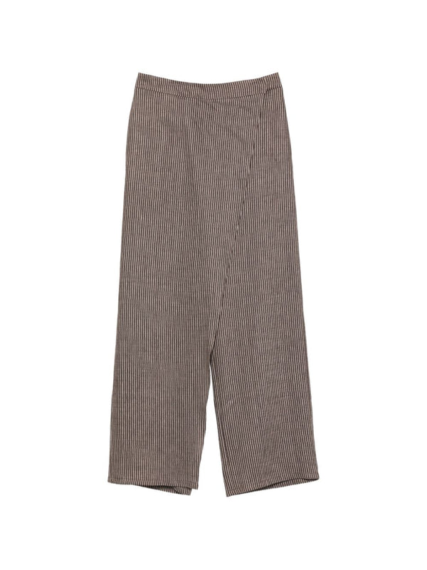 Alysi Linen Wide Leg Trousers For Women With Back Pocket Brown Stripes Comfortable Relaxed Drape