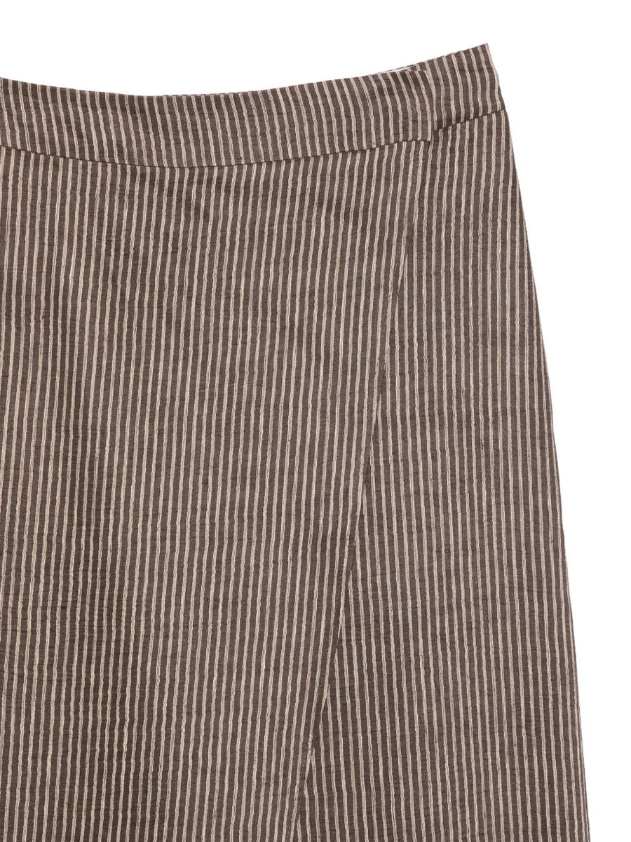 Alysi Linen Wide Leg Trousers For Women With Back Pocket Brown Stripes Comfortable Relaxed Drape