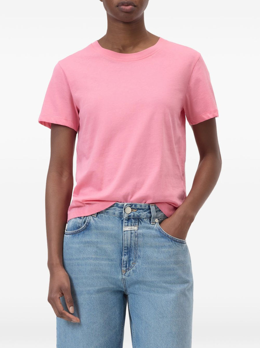 Closed Organic Pink Cotton T Shirt For Women Round Neck Short Sleeves Everyday Essential