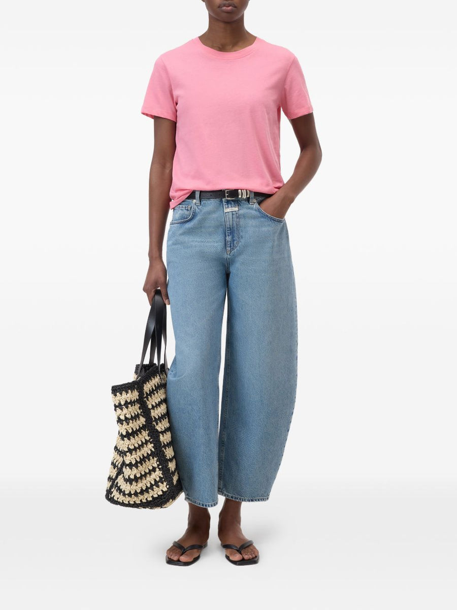 Closed Organic Pink Cotton T Shirt For Women Round Neck Short Sleeves Everyday Essential