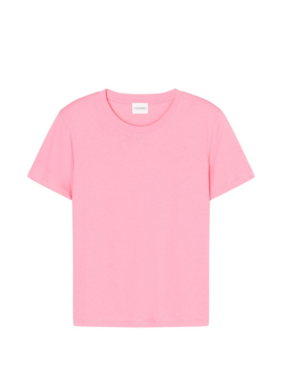 Closed Organic Pink Cotton T Shirt For Women Round Neck Short Sleeves Everyday Essential