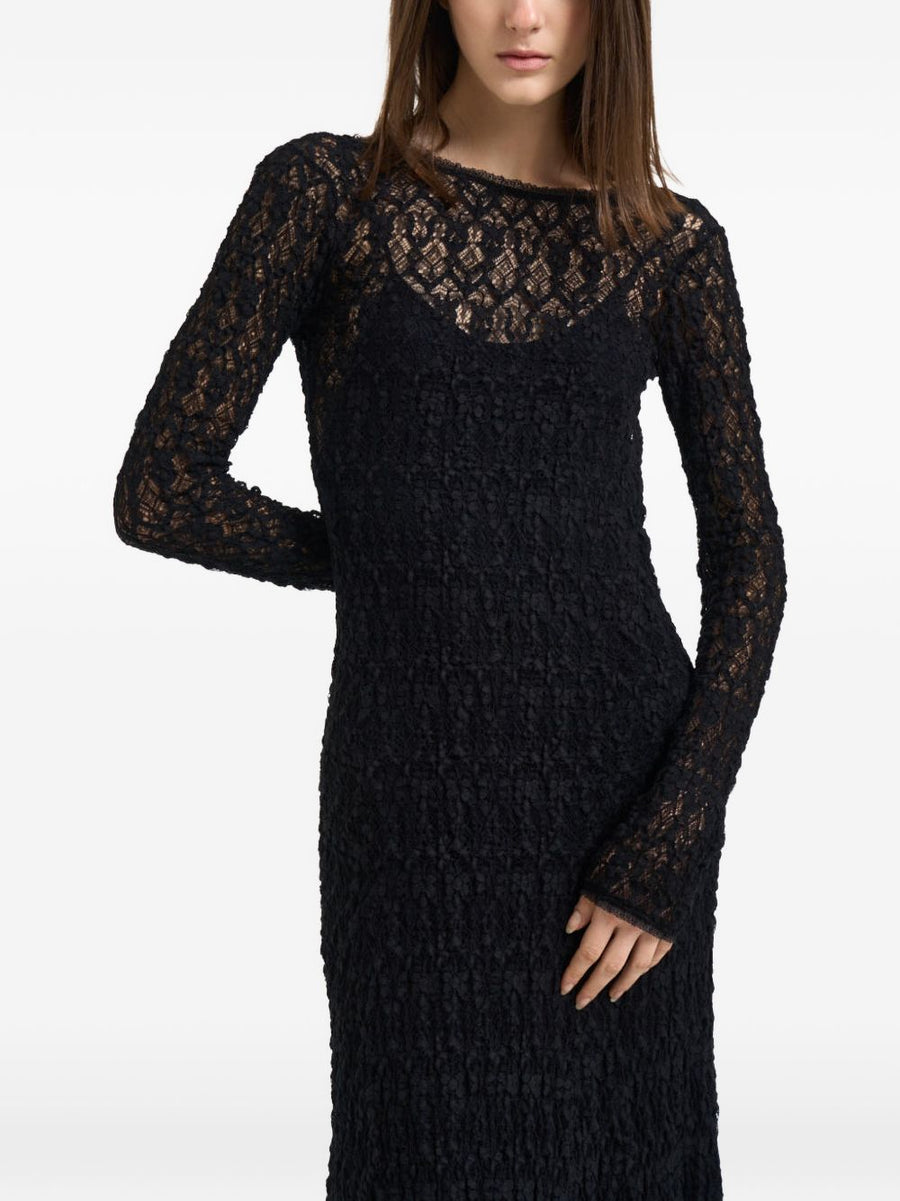 Forte Forte Lace Long Dress For Women With Open Back Lace Detailing Black Luxurious Evening Couture