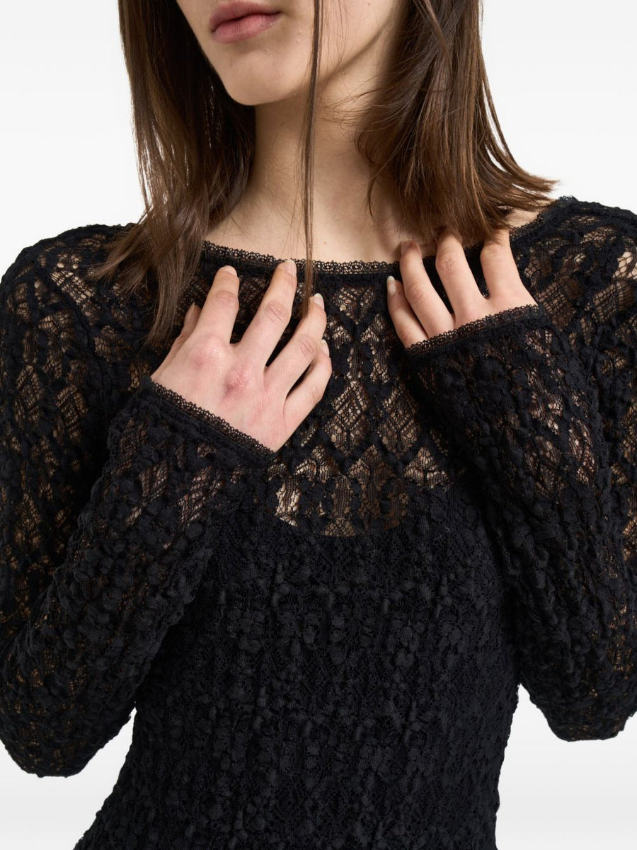 Forte Forte Lace Long Dress For Women With Open Back Lace Detailing Black Luxurious Evening Couture