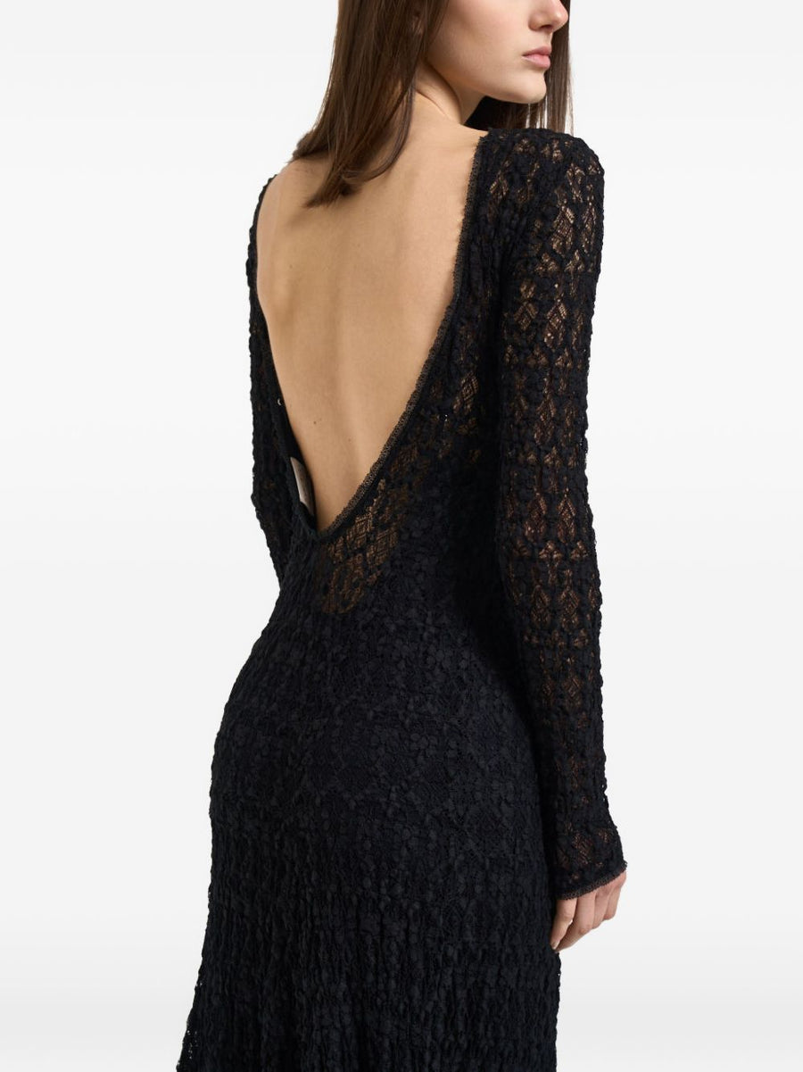 Forte Forte Lace Long Dress For Women With Open Back Lace Detailing Black Luxurious Evening Couture