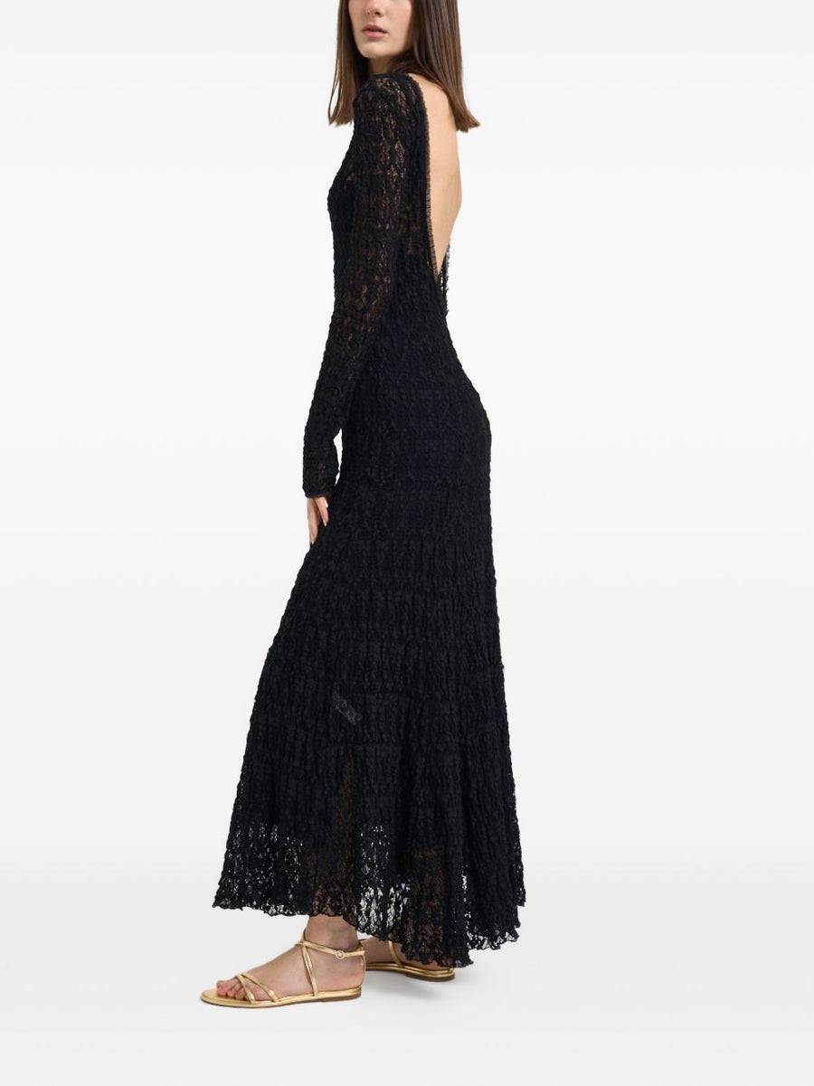 Forte Forte Lace Long Dress For Women With Open Back Lace Detailing Black Luxurious Evening Couture