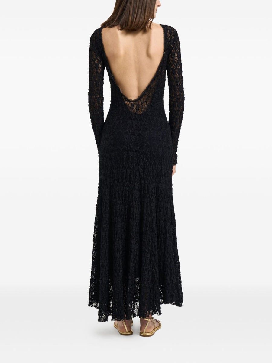 Forte Forte Lace Long Dress For Women With Open Back Lace Detailing Black Luxurious Evening Couture