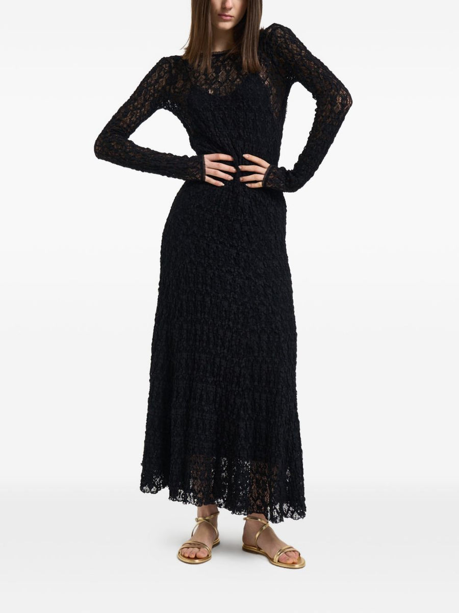 Forte Forte Lace Long Dress For Women With Open Back Lace Detailing Black Luxurious Evening Couture
