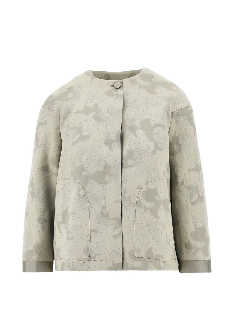 Emporio Armani Womens Grey Crewneck Jacket With Front Button Fastening For Effortless Everyday Luxury