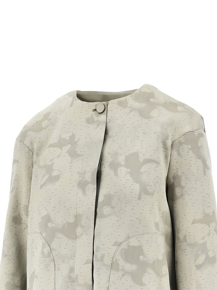 Emporio Armani Womens Grey Crewneck Jacket With Front Button Fastening For Effortless Everyday Luxury
