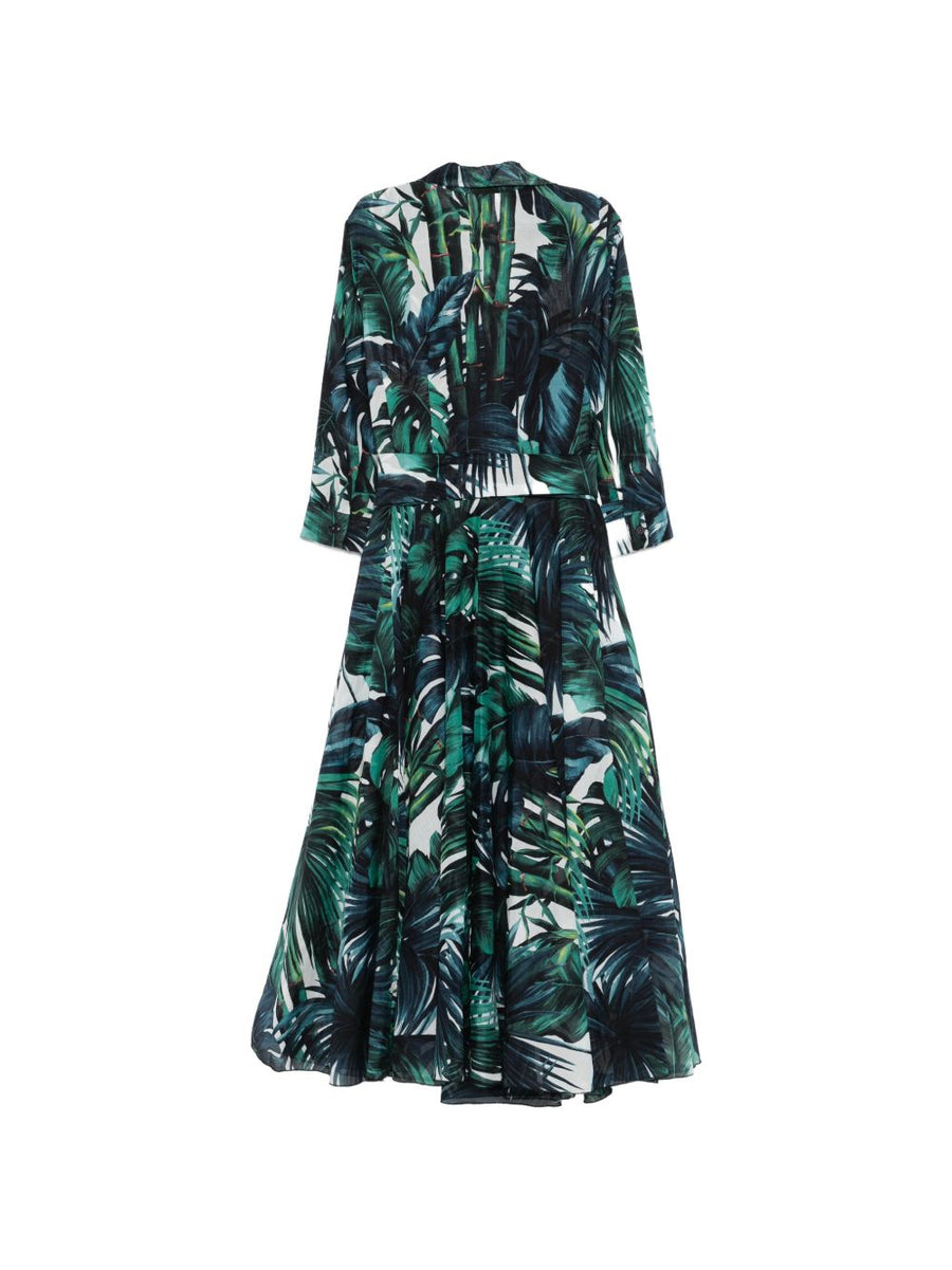 Samantha Sung Aster Print Luxurious Cotton Midi Dress With Tie Waist Button Front For Women