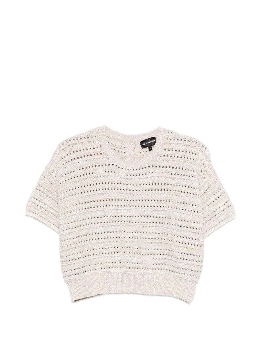Emporio Armani Cotton Open Knit Cardigan for Women Lightweight Beige Breathable Knitwear
