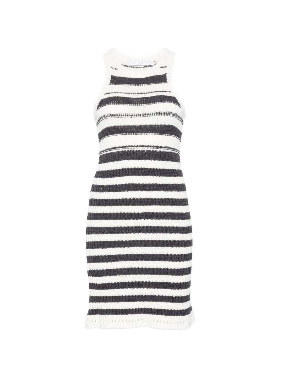 Iro Miyana Striped Mini Dress for Women Navy Fringe Trim Cotton Blend Sleeveless Racerback Chic