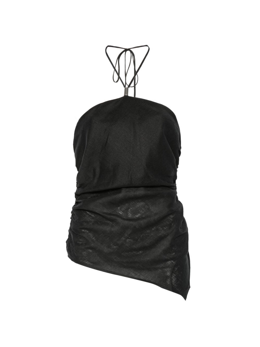 Semicouture Becka Black Linen Halterneck Top for Women Breathable One Hundred Percent Linen Summer Essential