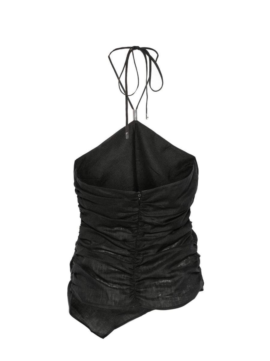 Semicouture Becka Black Linen Halterneck Top for Women Breathable One Hundred Percent Linen Summer Essential