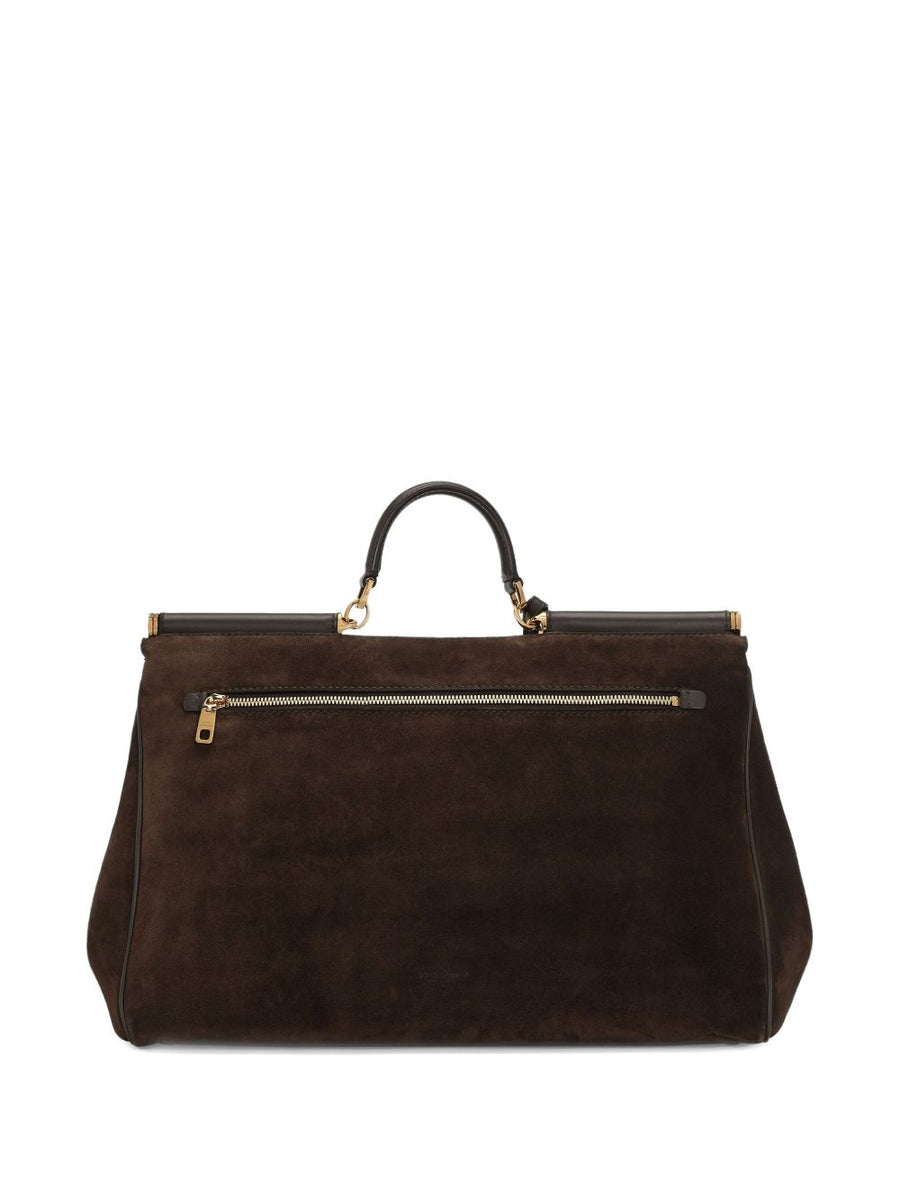 Dolce And Gabbana My Sicily Large Handbag Calf Suede Dark Brown Everyday Luxury Gold Hardware For Women