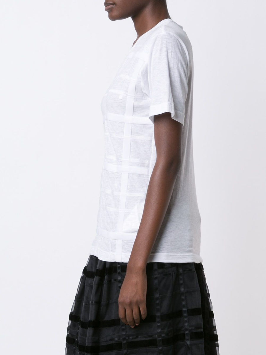 Comme Des Garçons Ribbon Appliqué Cotton T Shirt For Women White Luxury Everyday Wear SS26 Topwear