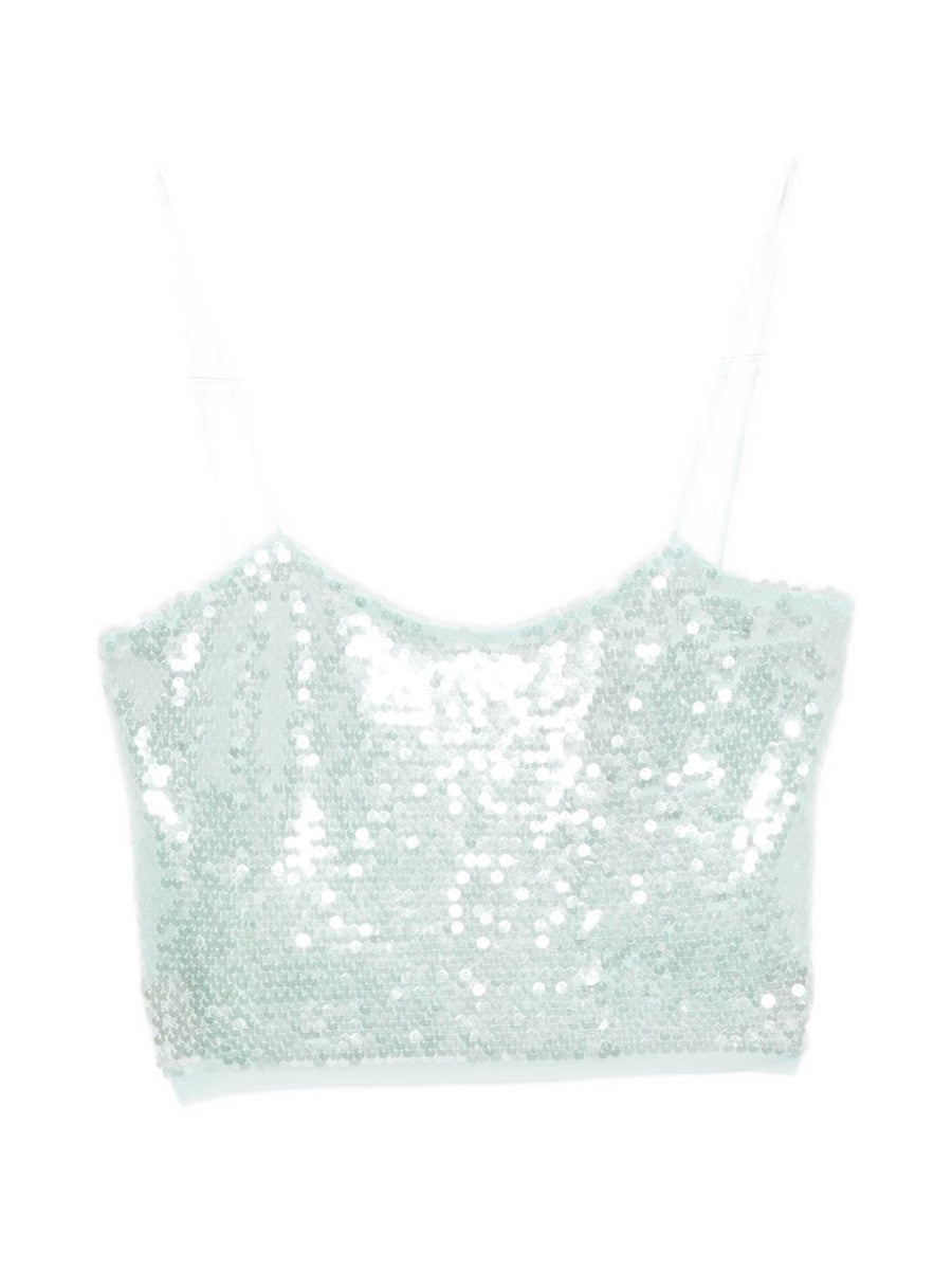 Forte Forte Sequined Top For Women With Spaghetti Straps And Sparkling Light Blue Sequins