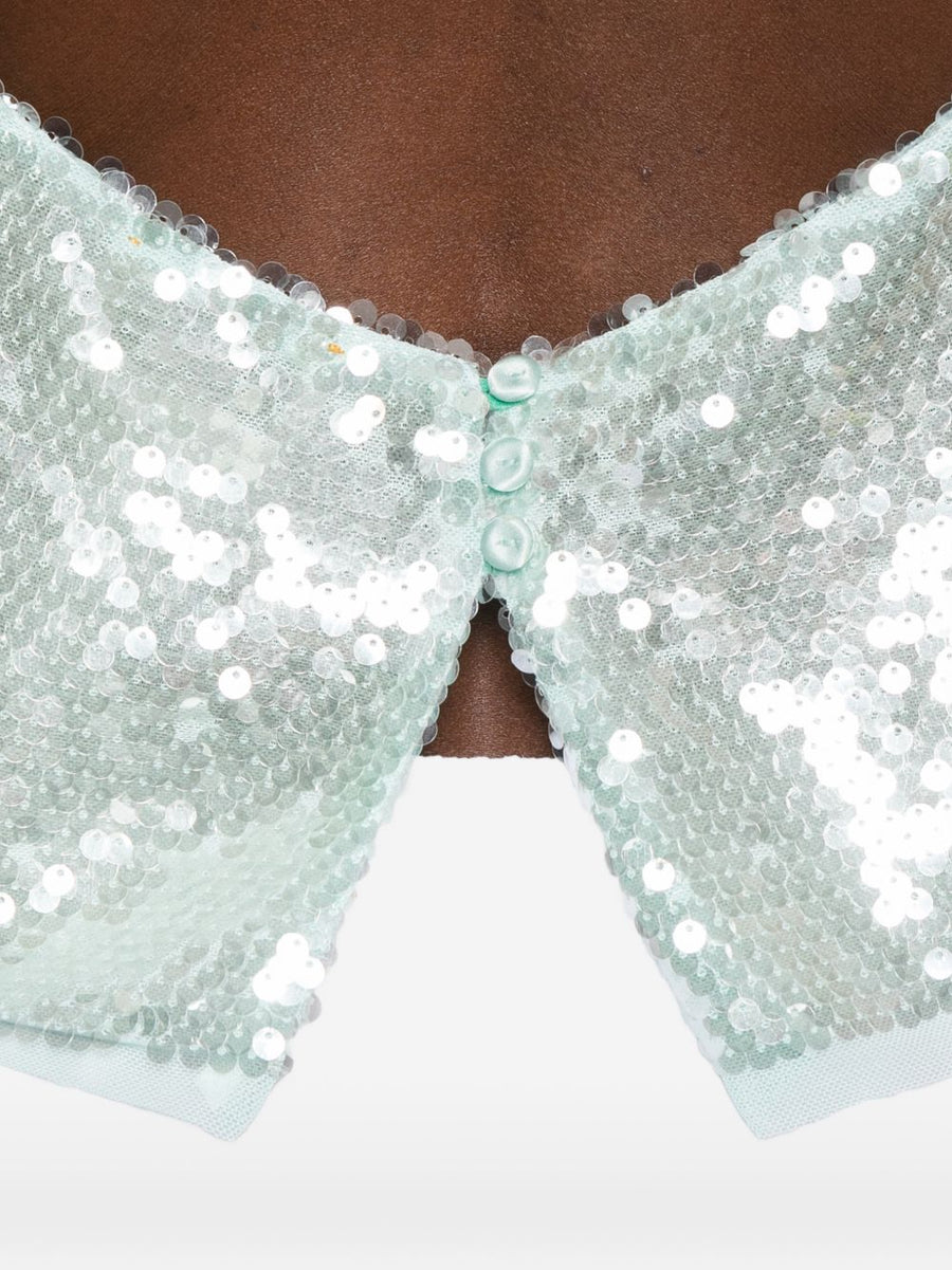 Forte Forte Sequined Top For Women With Spaghetti Straps And Sparkling Light Blue Sequins