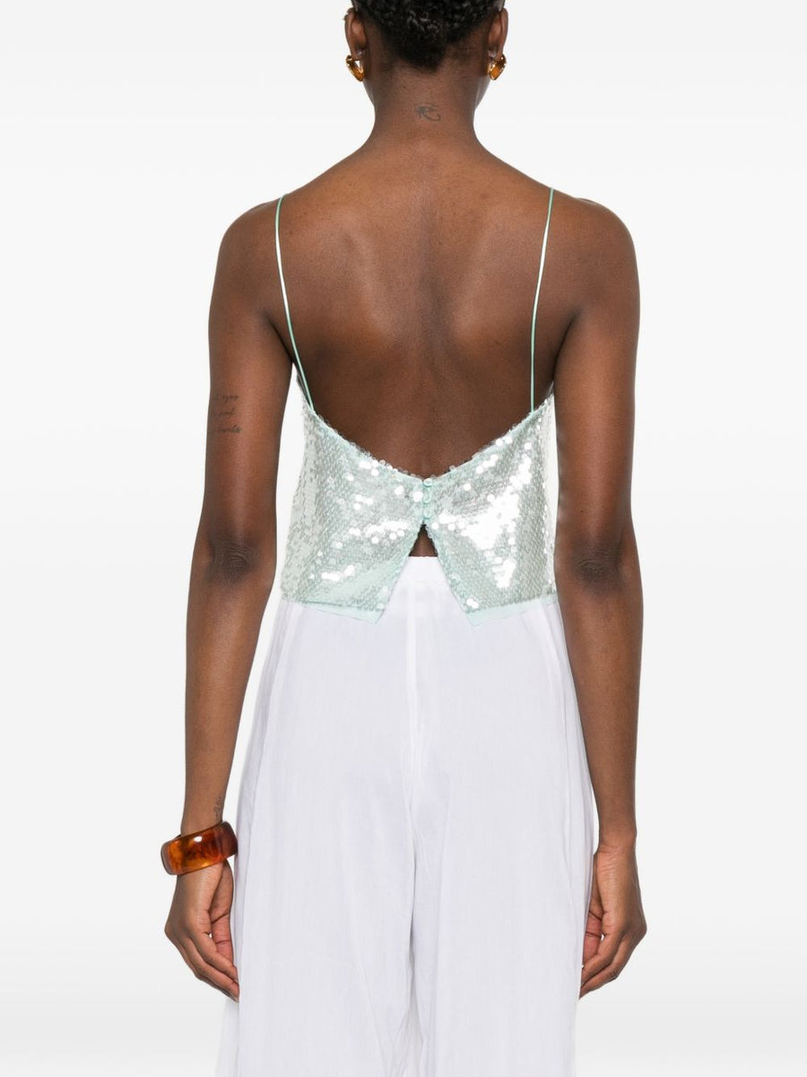Forte Forte Sequined Top For Women With Spaghetti Straps And Sparkling Light Blue Sequins