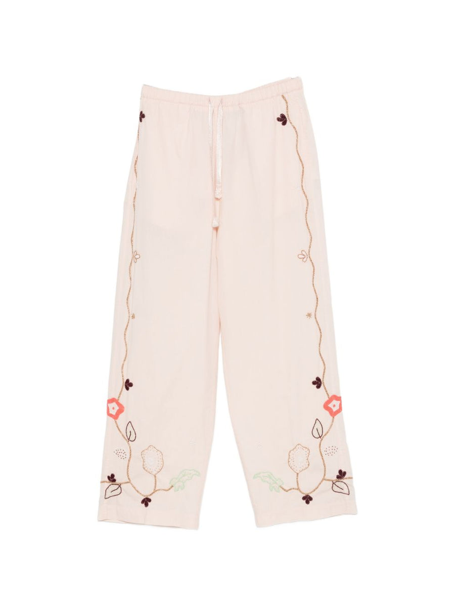 Forte Forte Powder Pink Embroidered Cotton Trousers For Women With Drawstring Luxurious Quiet Luxury