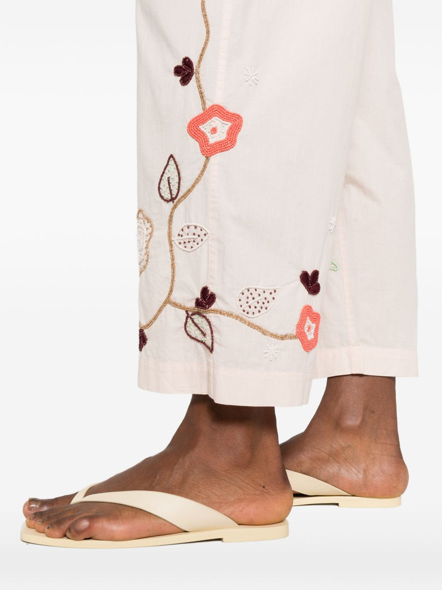 Forte Forte Powder Pink Embroidered Cotton Trousers For Women With Drawstring Luxurious Quiet Luxury