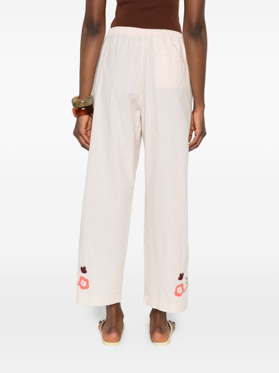 Forte Forte Powder Pink Embroidered Cotton Trousers For Women With Drawstring Luxurious Quiet Luxury