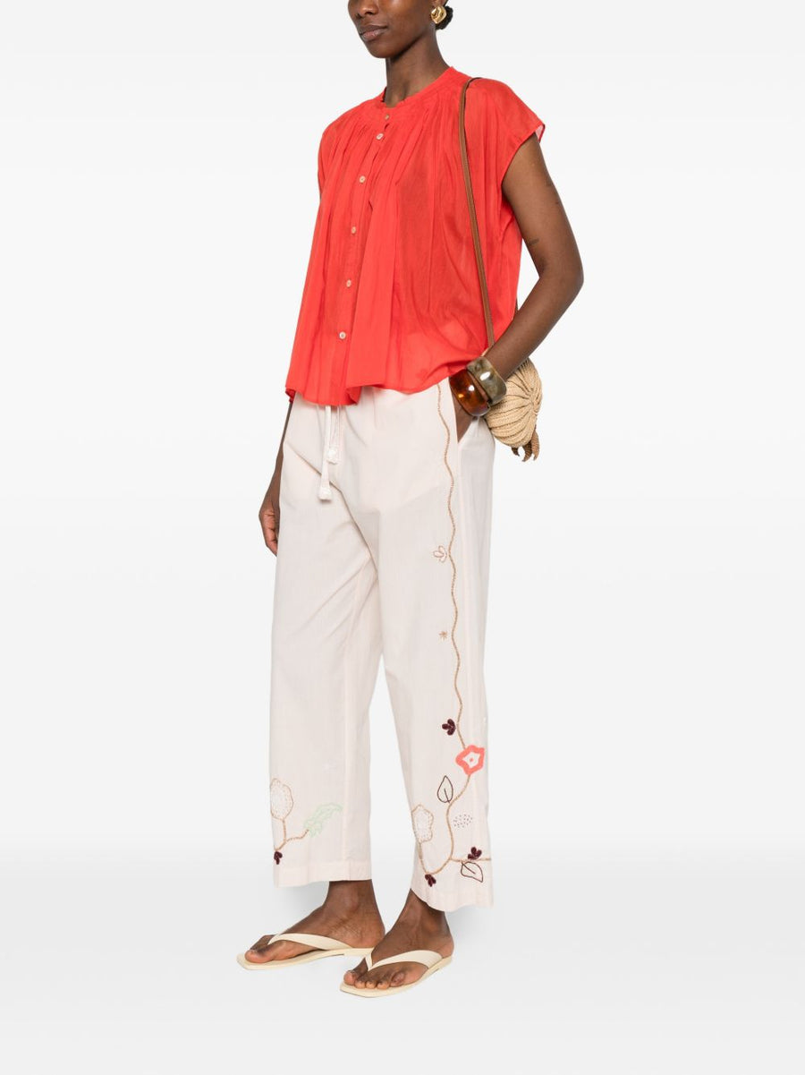 Forte Forte Powder Pink Embroidered Cotton Trousers For Women With Drawstring Luxurious Quiet Luxury
