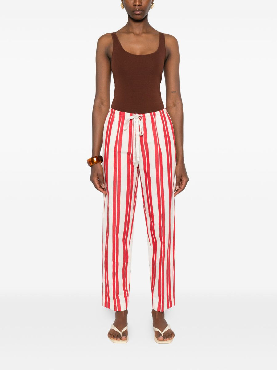 Forte Forte Striped Drawstring Trousers For Women Red Beige Cotton Linen Blend Luxurious Comfort