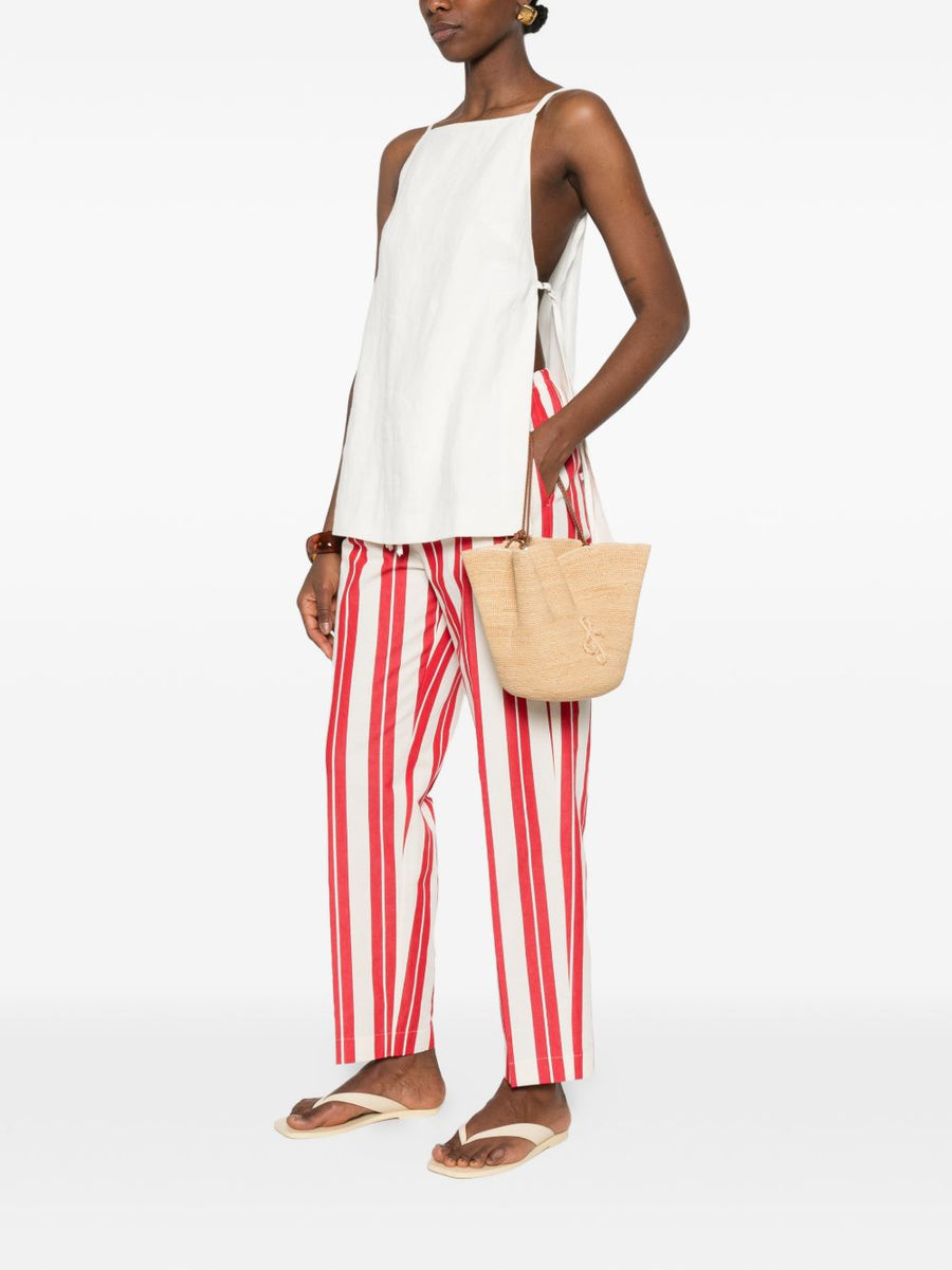Forte Forte Striped Drawstring Trousers For Women Red Beige Cotton Linen Blend Luxurious Comfort