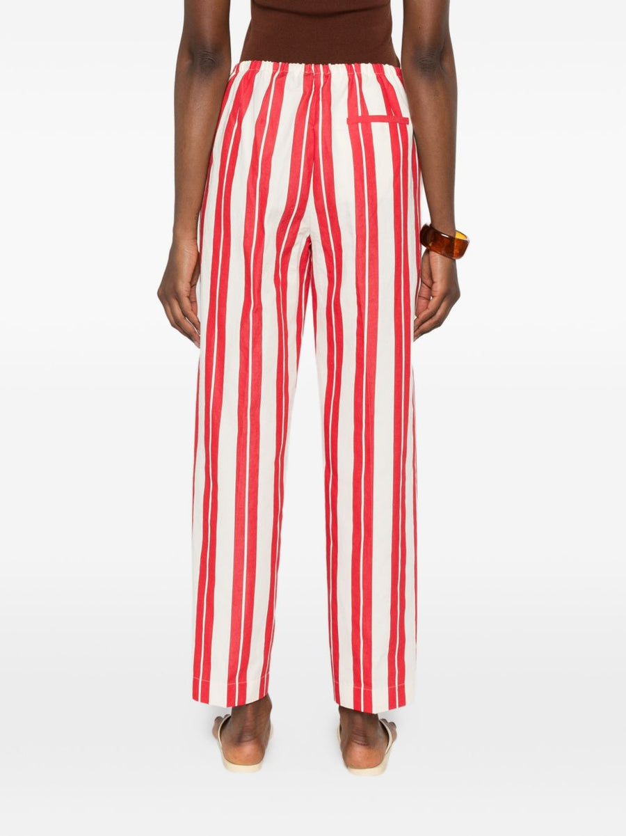 Forte Forte Striped Drawstring Trousers For Women Red Beige Cotton Linen Blend Luxurious Comfort