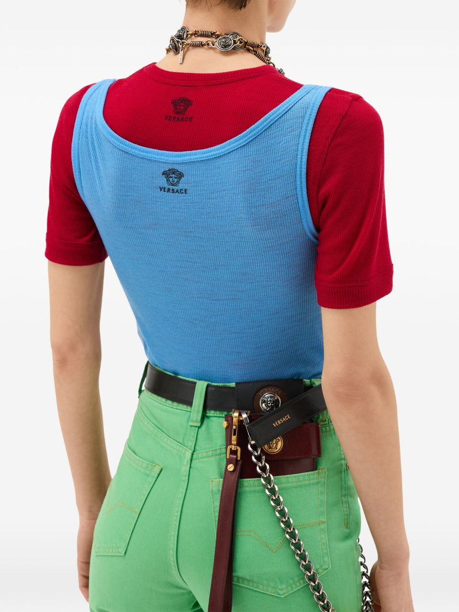 Versace Medusa Tank Top for Women Sky Blue Polyester Ribbed Knit Sleeveless Luxury Top