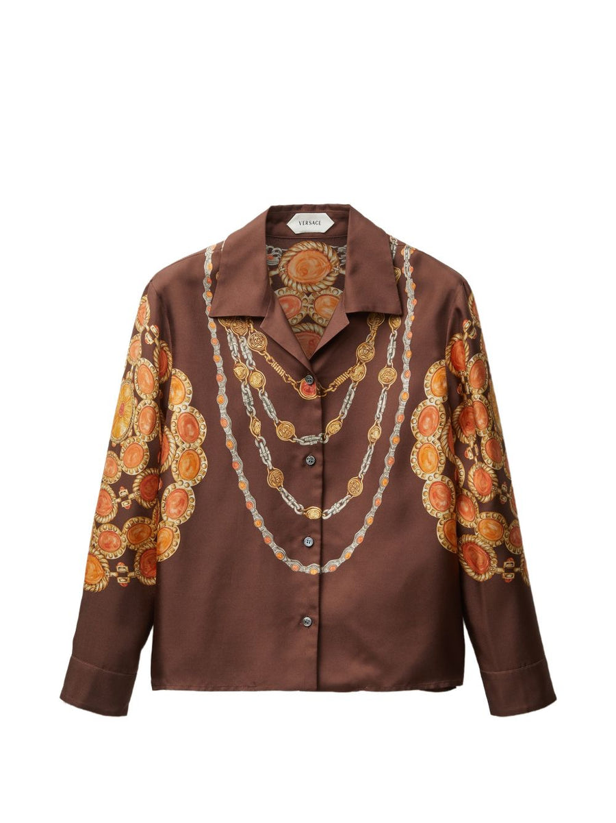 Versace Silk Shirt For Women Graphic Print Luxurious Draped Silk For Day To Night Wear