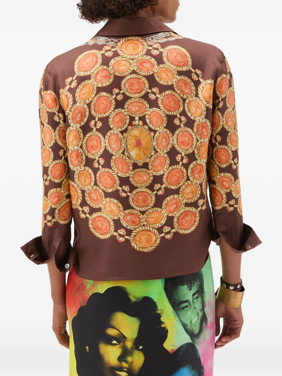 Versace Silk Shirt For Women Graphic Print Luxurious Draped Silk For Day To Night Wear