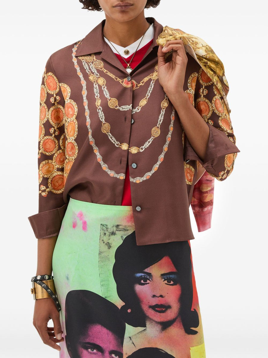 Versace Silk Shirt For Women Graphic Print Luxurious Draped Silk For Day To Night Wear
