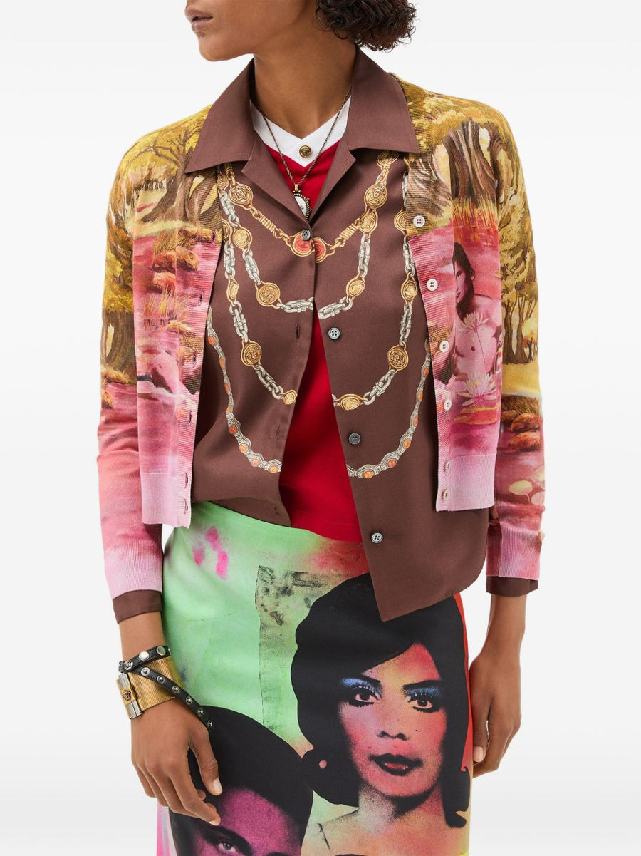 Versace Silk Cardigan The Naturist Print Multicolor For Women Luxury Statement Piece