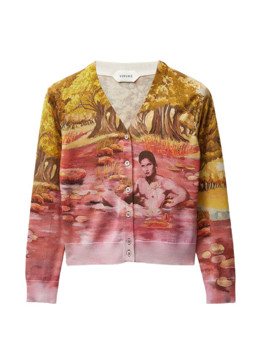 Versace Silk Cardigan The Naturist Print Multicolor For Women Luxury Statement Piece